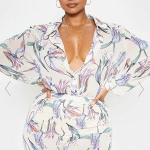 PLUS DUSTY PINK FLORAL OVERSIZED SHIRT